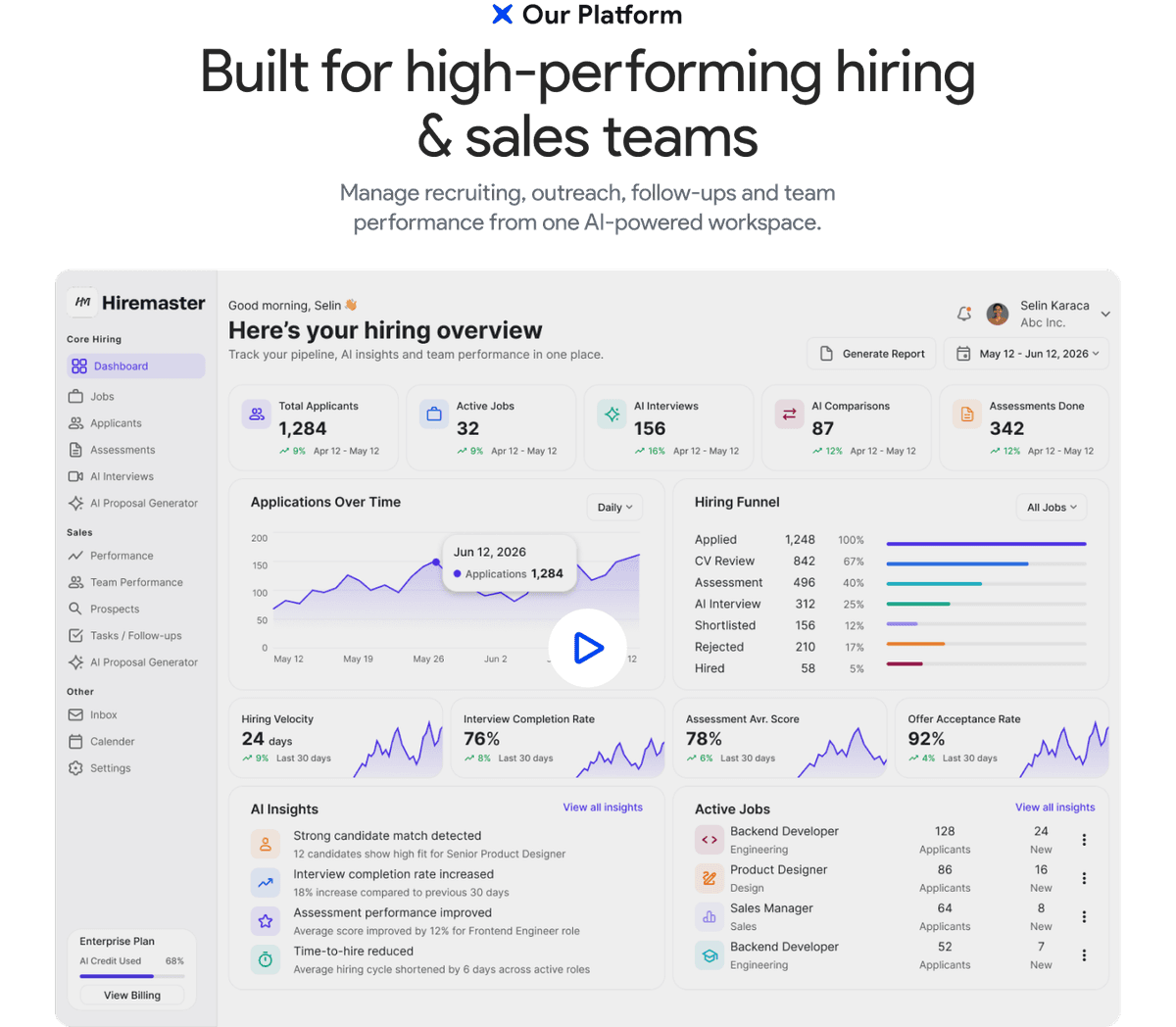 HireMaster hiring dashboard