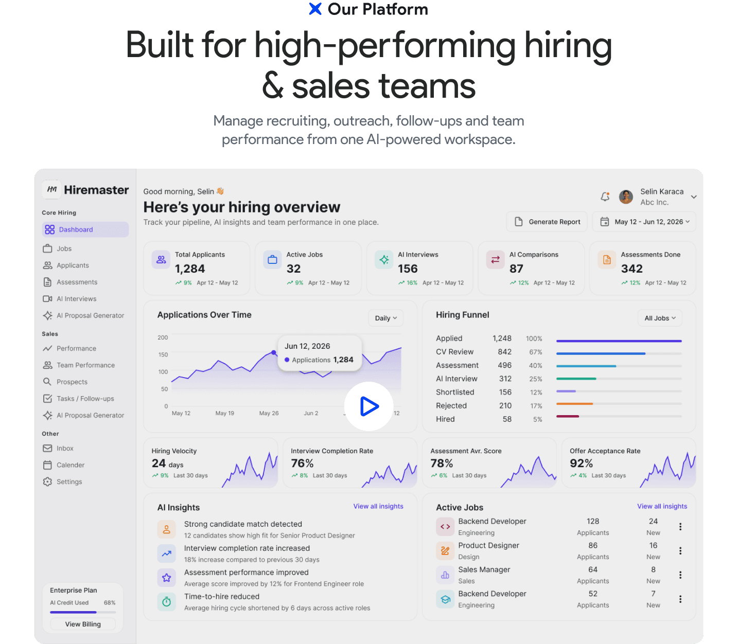 HireMaster platform dashboard